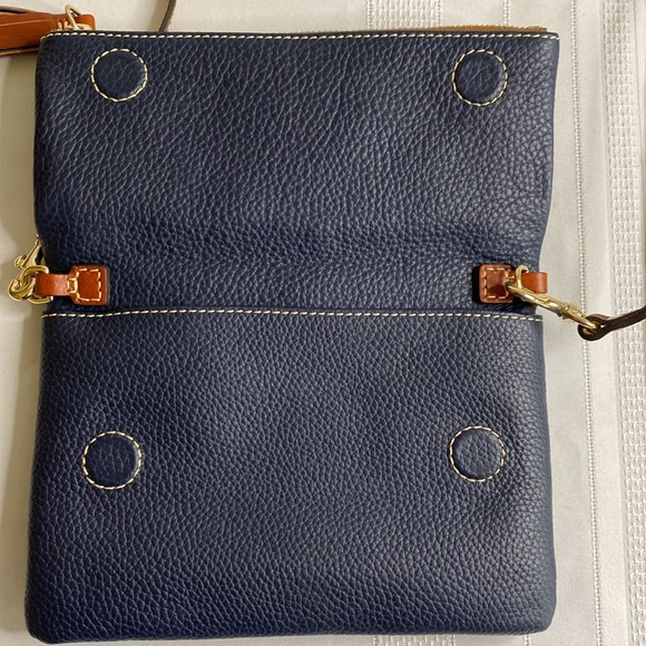 Black Dooney & Bourke Pebble Leather Foldover Purse Crossbody Pockets Dark Navy - Picture 4 of 12